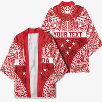 Personalised Toa Samoa Rugby Spirit Kimono Red Samoan Tribal Pattern - Polynesian Pride