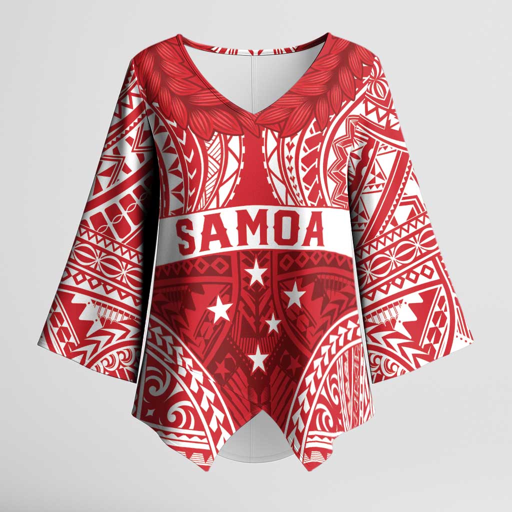 Personalised Toa Samoa Rugby Spirit Kimono Sleeve Blouse Red Samoan Tribal Pattern - Polynesian Pride