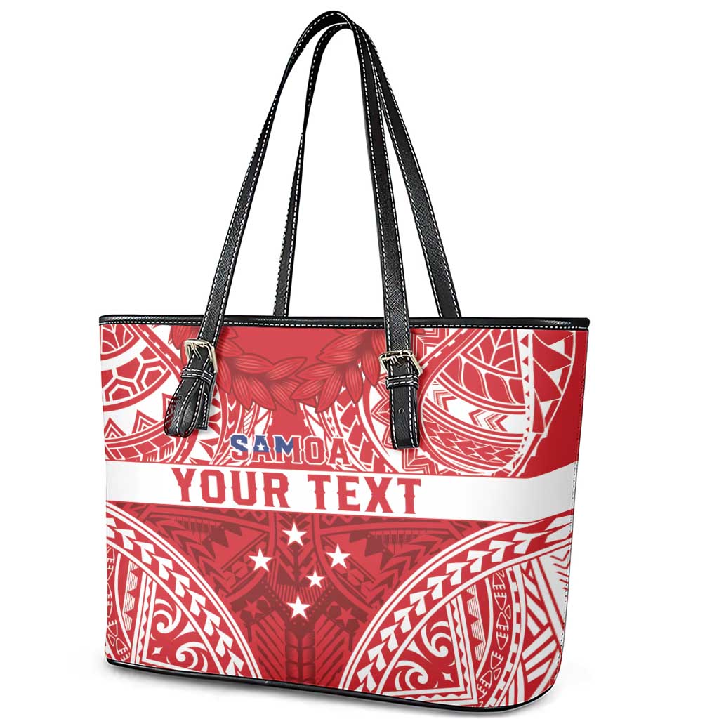 Personalised Toa Samoa Rugby Spirit Leather Tote Bag Red Samoan Tribal Pattern - Polynesian Pride