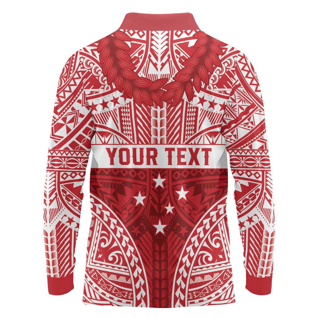 Personalised Toa Samoa Rugby Spirit Long Sleeve Polo Shirt Red Samoan Tribal Pattern - Polynesian Pride