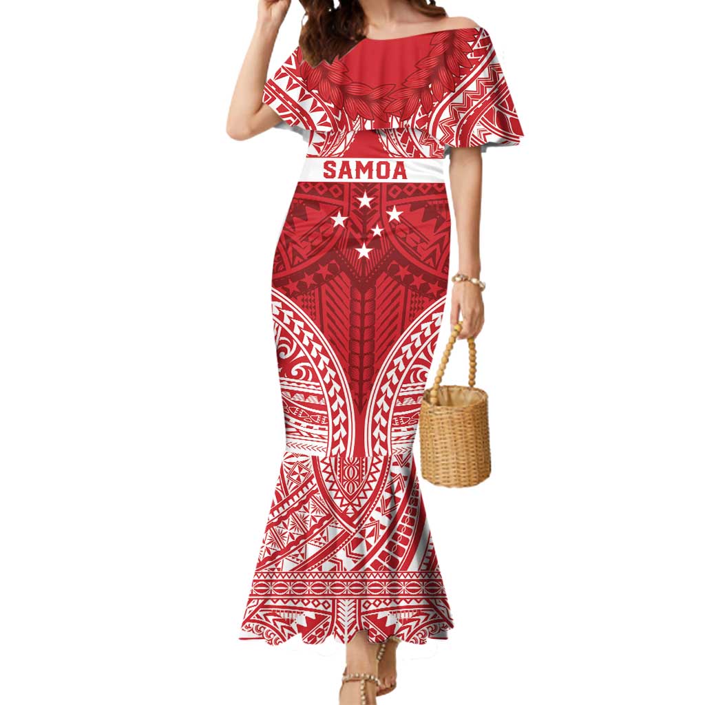 Personalised Toa Samoa Rugby Spirit Mermaid Dress Red Samoan Tribal Pattern - Polynesian Pride