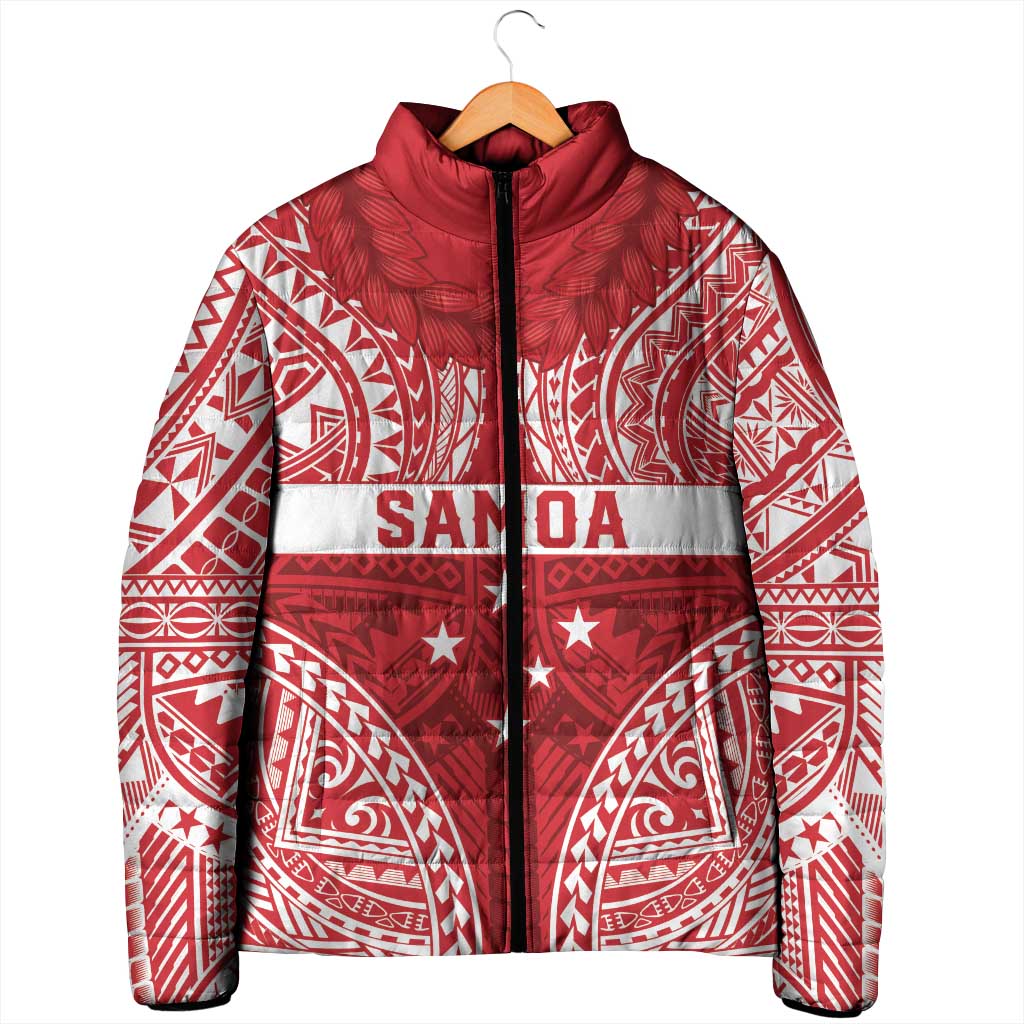 Personalised Toa Samoa Rugby Spirit Padded Jacket Red Samoan Tribal Pattern - Polynesian Pride