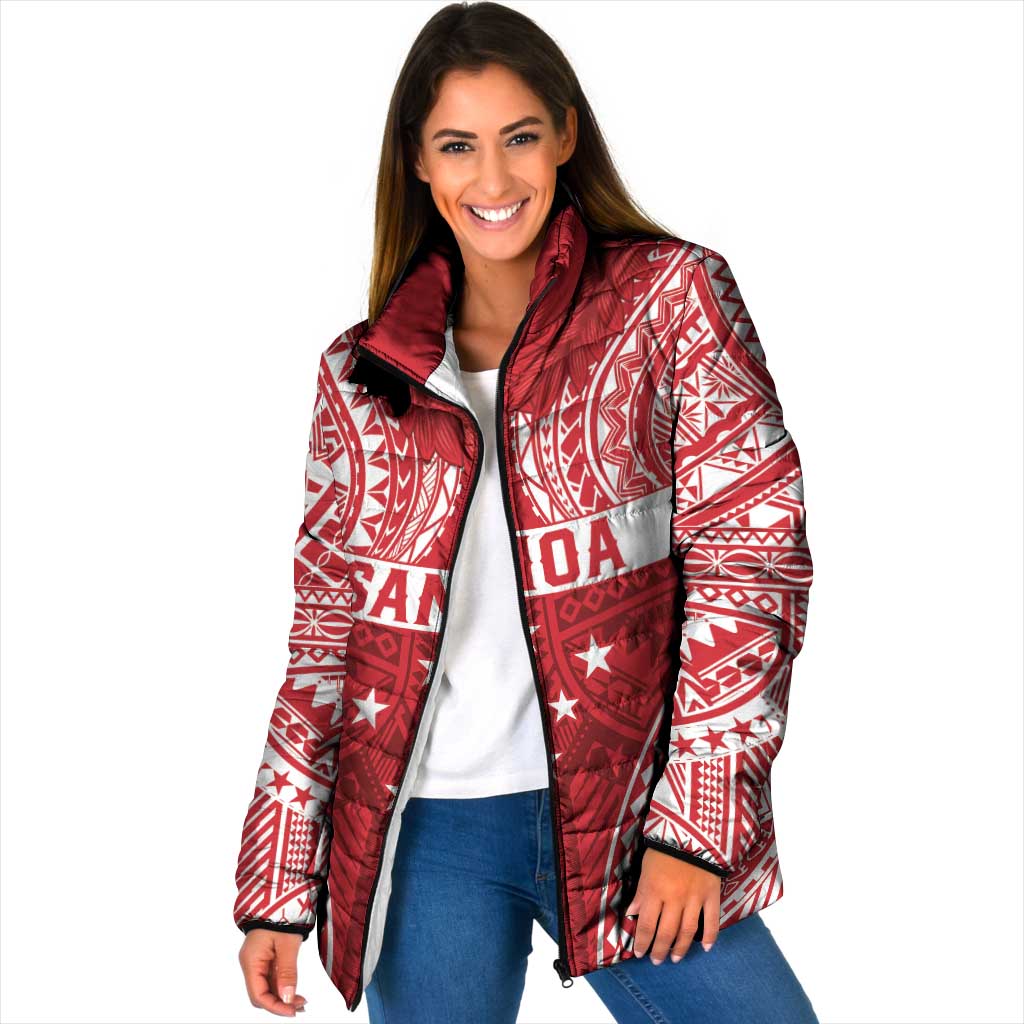 Personalised Toa Samoa Rugby Spirit Padded Jacket Red Samoan Tribal Pattern - Polynesian Pride