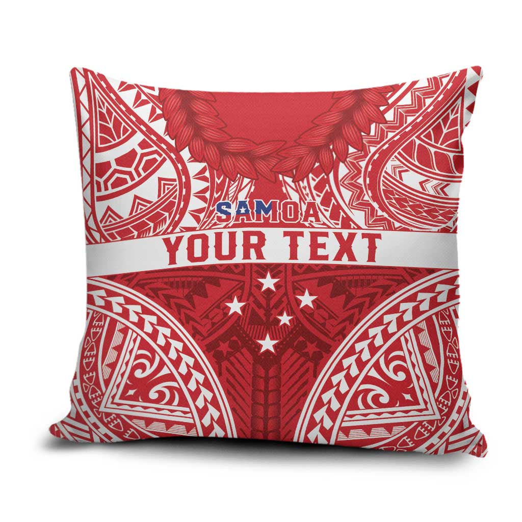 Personalised Toa Samoa Rugby Spirit Pillow Cover Red Samoan Tribal Pattern - Polynesian Pride