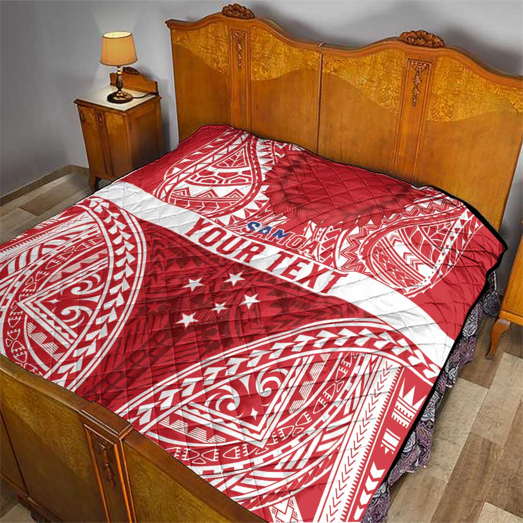 Personalised Toa Samoa Rugby Spirit Quilt Red Samoan Tribal Pattern - Polynesian Pride