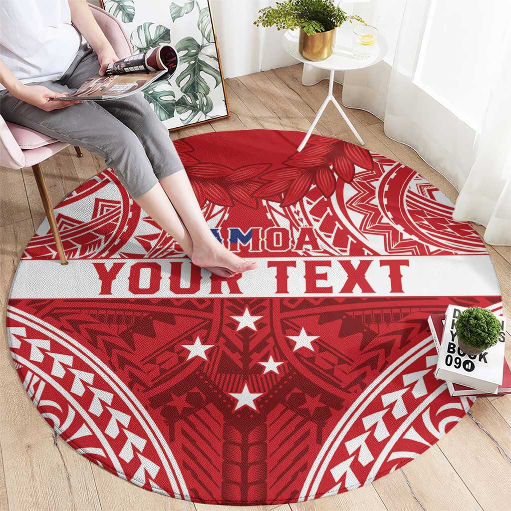 Personalised Toa Samoa Rugby Spirit Round Carpet Red Samoan Tribal Pattern - Polynesian Pride