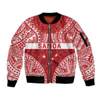 Personalised Toa Samoa Rugby Spirit Sleeve Zip Bomber Jacket Red Samoan Tribal Pattern - Polynesian Pride