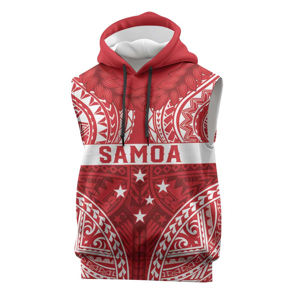 Personalised Toa Samoa Rugby Spirit Sleeveless Hoodie Red Samoan Tribal Pattern - Polynesian Pride