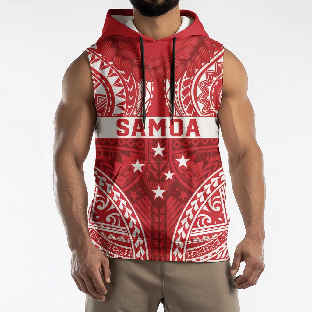 Personalised Toa Samoa Rugby Spirit Sleeveless Hoodie Red Samoan Tribal Pattern - Polynesian Pride
