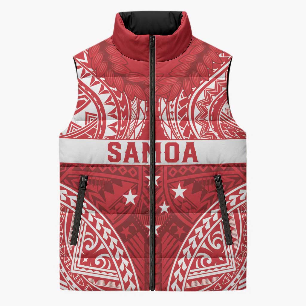 Personalised Toa Samoa Rugby Spirit Sleeveless Puffer Jacket Red Samoan Tribal Pattern - Polynesian Pride