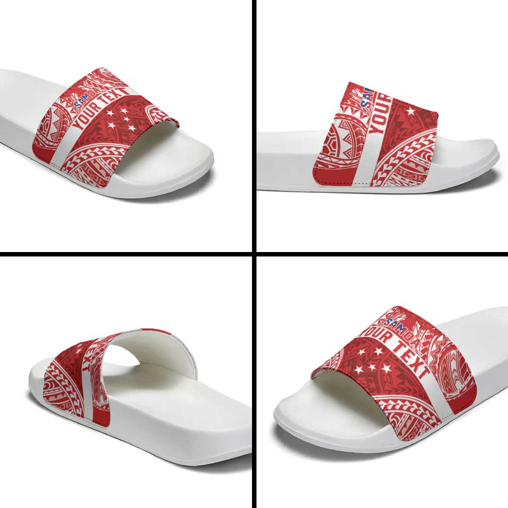 Personalised Toa Samoa Rugby Spirit Slide Sandals Red Samoan Tribal Pattern - Polynesian Pride