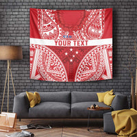 Personalised Toa Samoa Rugby Spirit Tapestry Red Samoan Tribal Pattern - Polynesian Pride