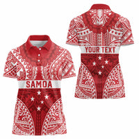 Personalised Toa Samoa Rugby Spirit Women Polo Shirt Red Samoan Tribal Pattern - Polynesian Pride
