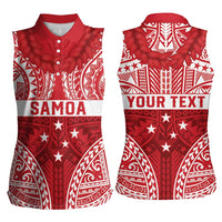 Personalised Toa Samoa Rugby Spirit Women Sleeveless Polo Shirt Red Samoan Tribal Pattern - Polynesian Pride