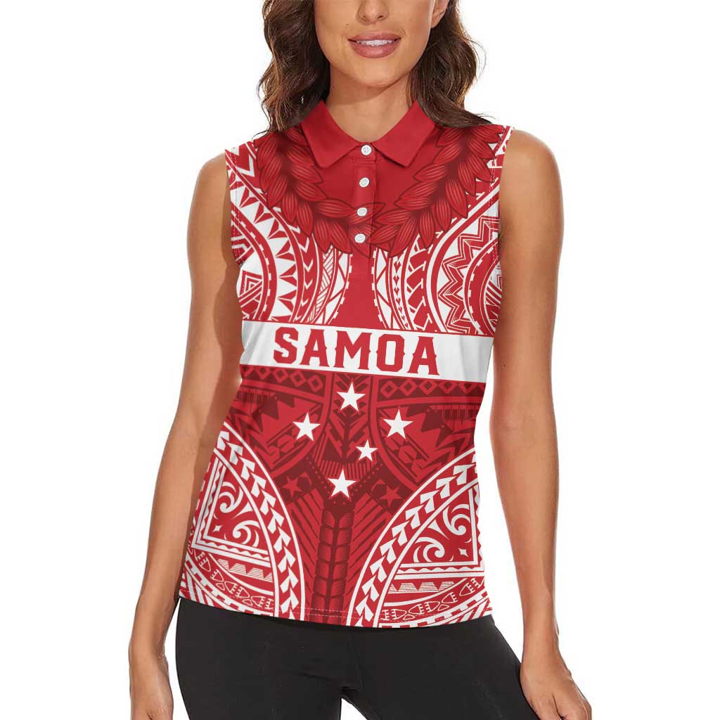 Personalised Toa Samoa Rugby Spirit Women Sleeveless Polo Shirt Red Samoan Tribal Pattern - Polynesian Pride