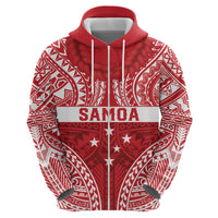 Personalised Toa Samoa Rugby Spirit Zip Hoodie Red Samoan Tribal Pattern - Polynesian Pride
