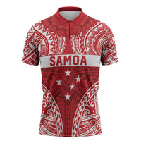 Personalised Toa Samoa Rugby Spirit Zipper Polo Shirt Red Samoan Tribal Pattern - Polynesian Pride