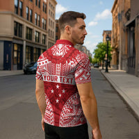 Personalised Toa Samoa Rugby Spirit Zipper Polo Shirt Red Samoan Tribal Pattern - Polynesian Pride