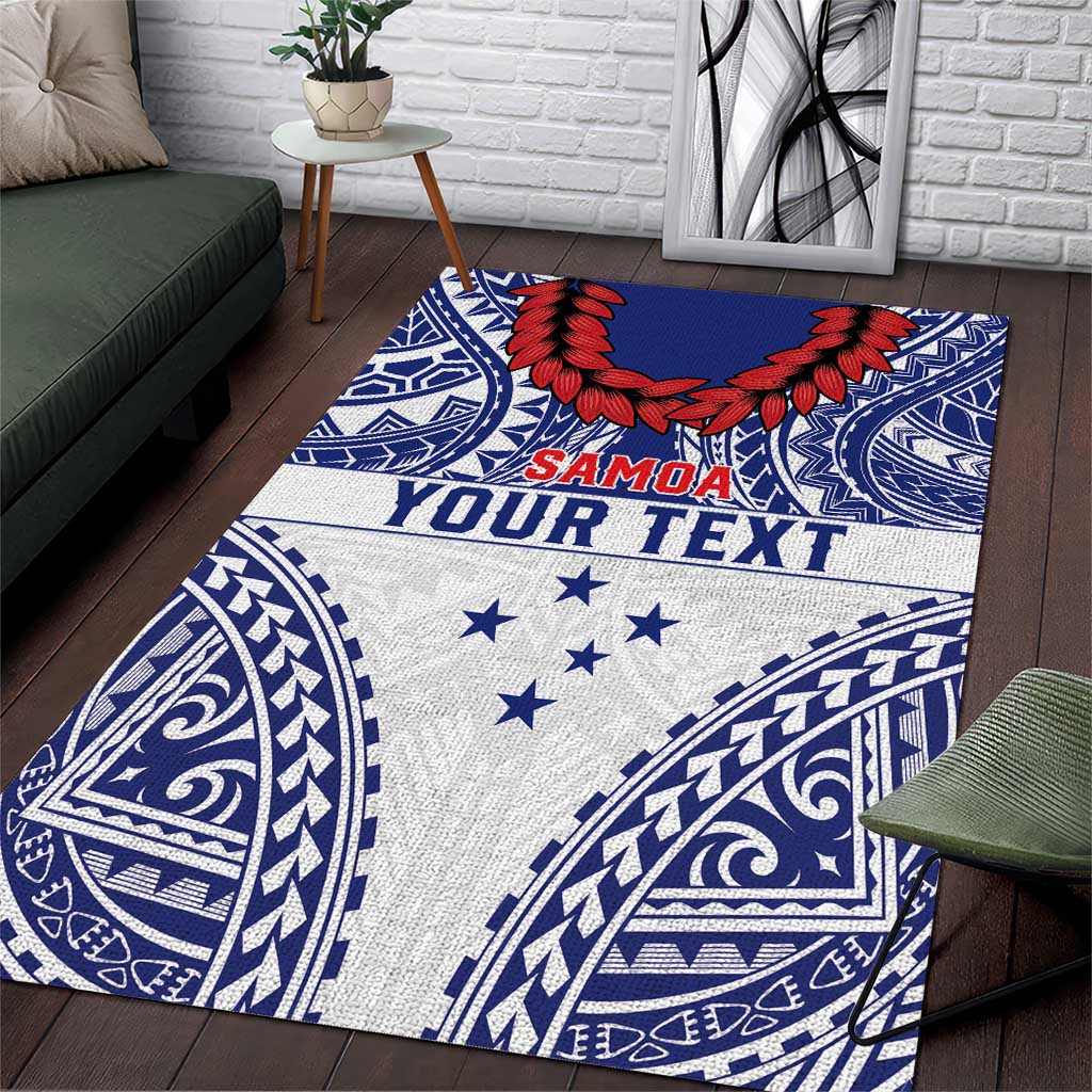 Personalised Toa Samoa Rugby Spirit Area Rug White Samoan Tribal Pattern - Polynesian Pride