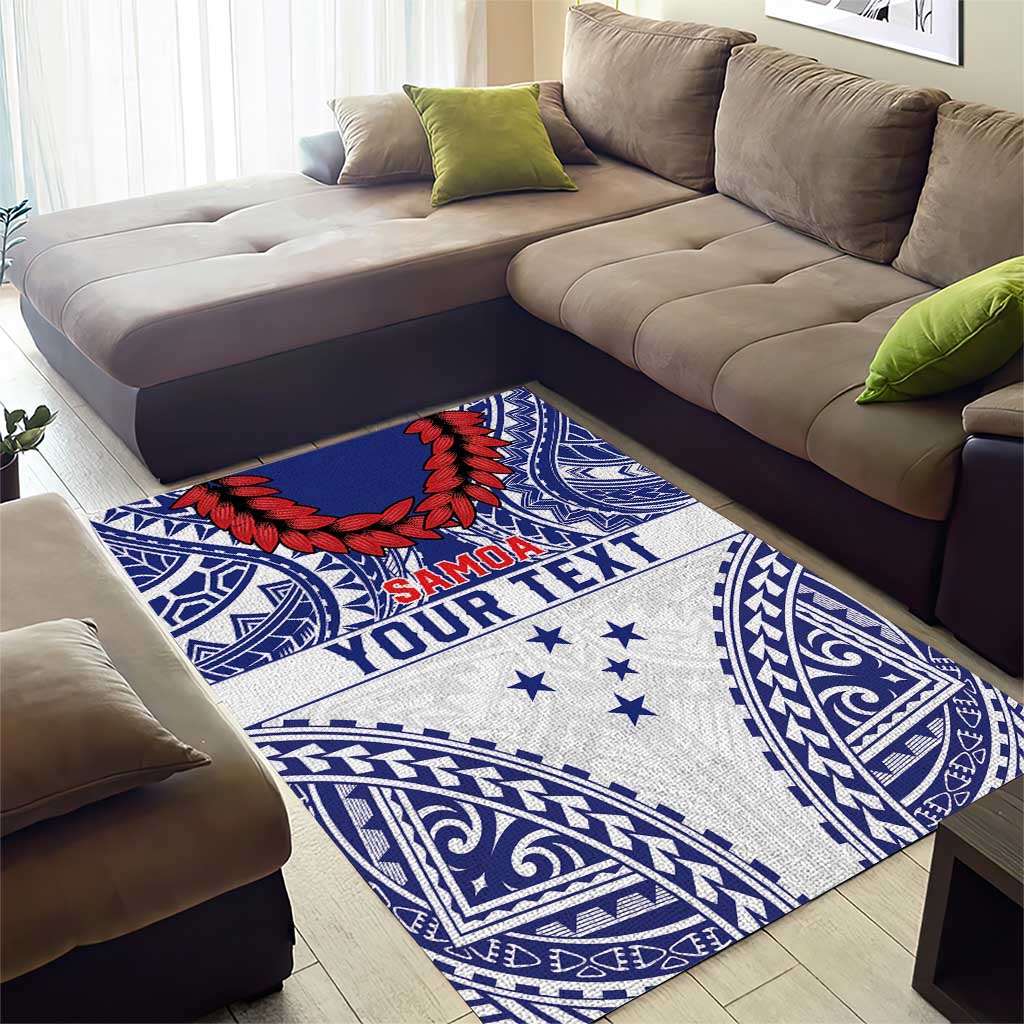 Personalised Toa Samoa Rugby Spirit Area Rug White Samoan Tribal Pattern - Polynesian Pride