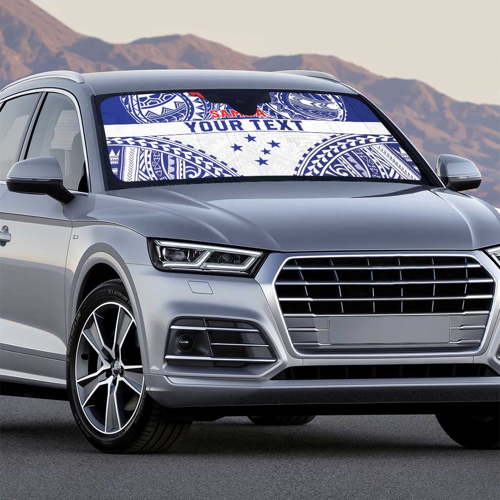 Personalised Toa Samoa Rugby Spirit Auto Sun Shade White Samoan Tribal Pattern - Polynesian Pride