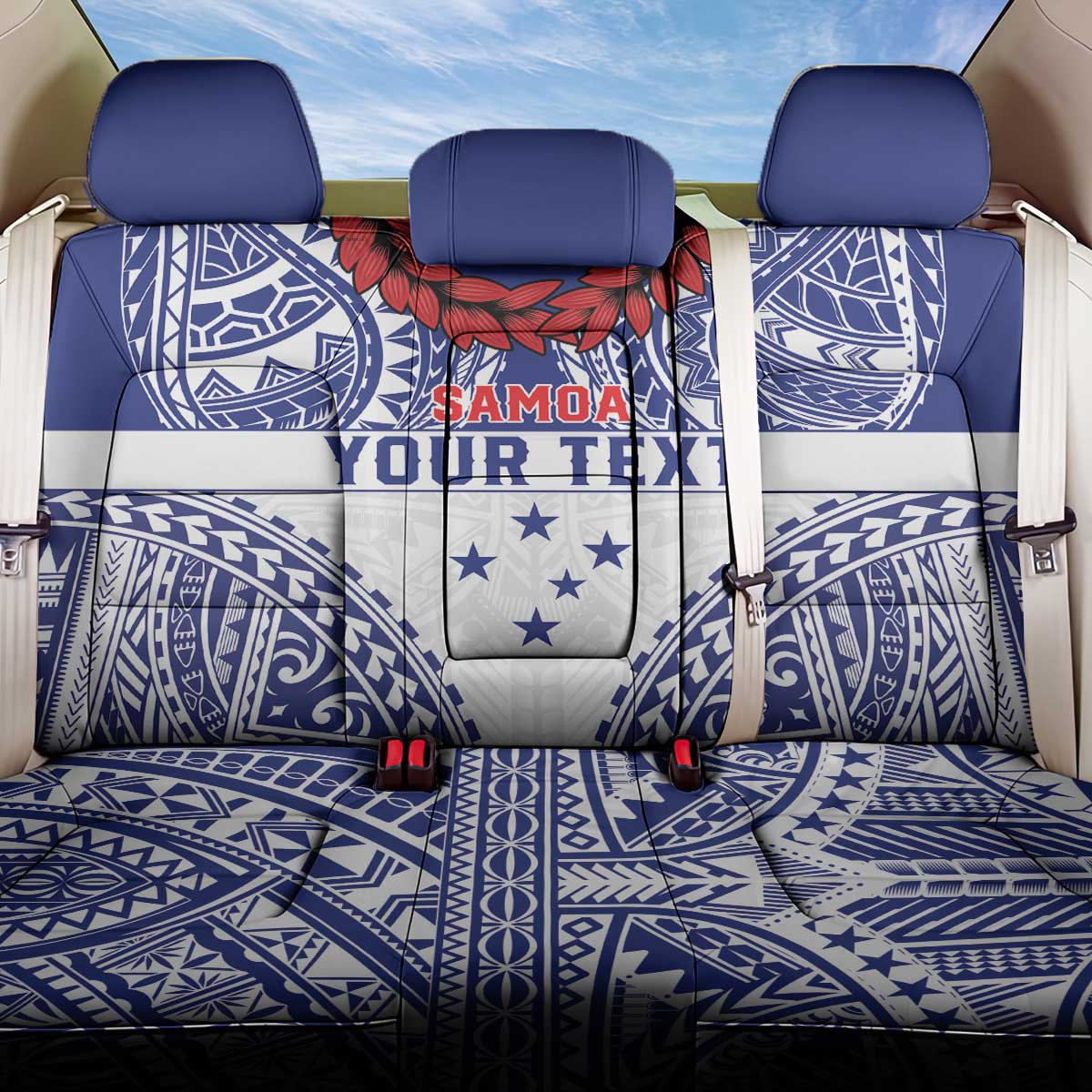 Personalised Toa Samoa Rugby Spirit Back Car Seat Cover White Samoan Tribal Pattern - Polynesian Pride