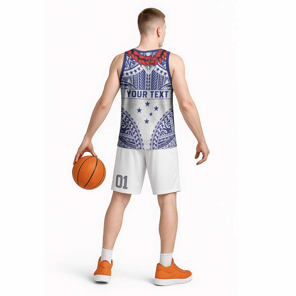 Personalised Toa Samoa Rugby Spirit Basketball Jersey White Samoan Tribal Pattern - Polynesian Pride