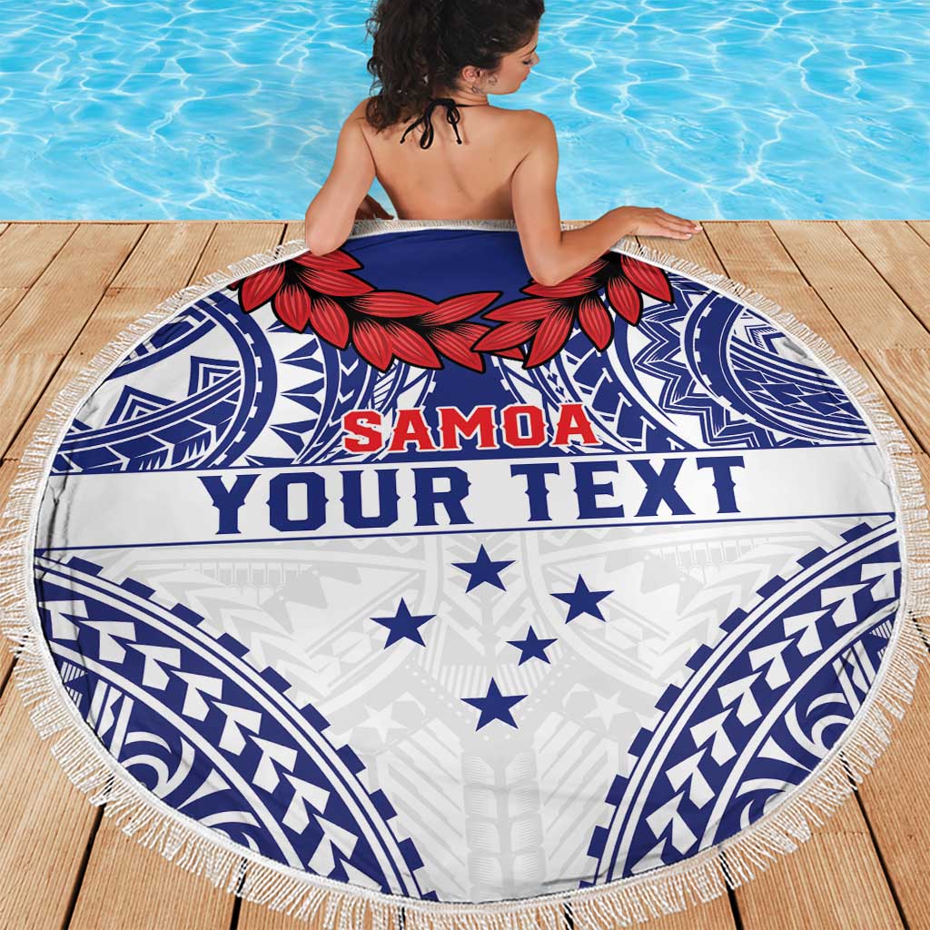 Personalised Toa Samoa Rugby Spirit Beach Blanket White Samoan Tribal Pattern - Polynesian Pride