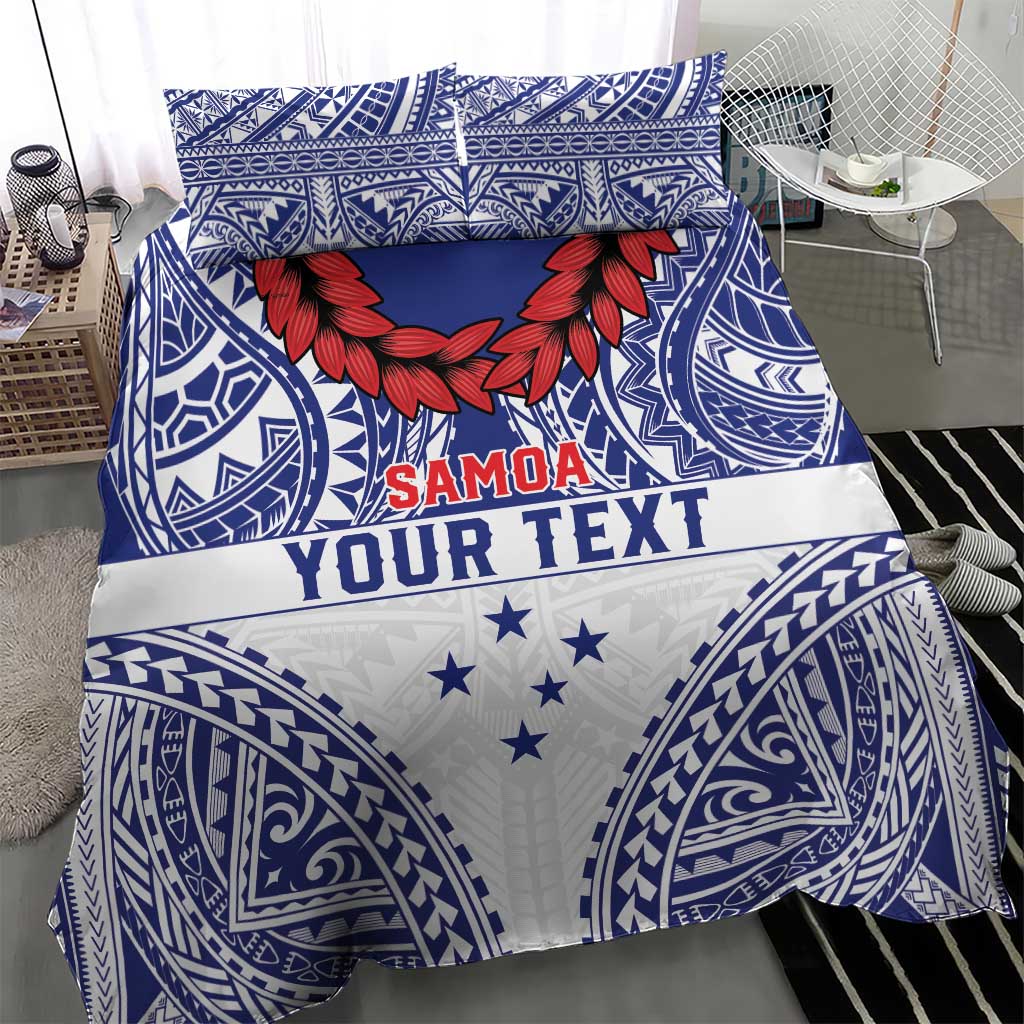 Personalised Toa Samoa Rugby Spirit Bedding Set White Samoan Tribal Pattern - Polynesian Pride