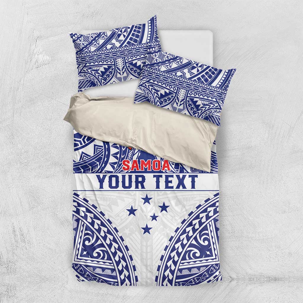 Personalised Toa Samoa Rugby Spirit Bedding Set White Samoan Tribal Pattern - Polynesian Pride