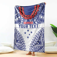 Personalised Toa Samoa Rugby Spirit Blanket White Samoan Tribal Pattern - Polynesian Pride