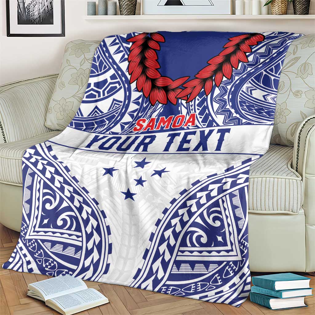 Personalised Toa Samoa Rugby Spirit Blanket White Samoan Tribal Pattern - Polynesian Pride