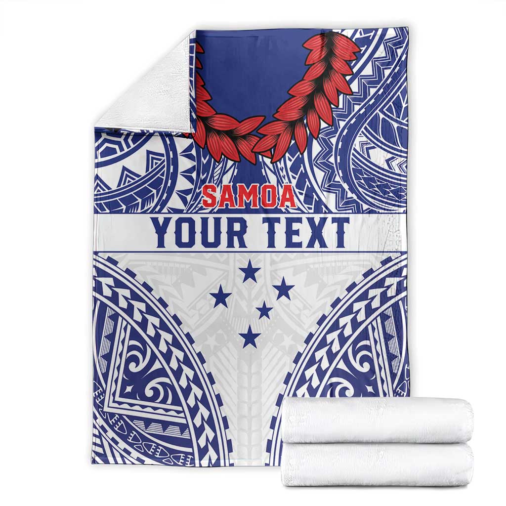 Personalised Toa Samoa Rugby Spirit Blanket White Samoan Tribal Pattern - Polynesian Pride