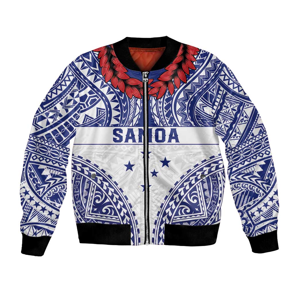 Personalised Toa Samoa Rugby Spirit Bomber Jacket White Samoan Tribal Pattern - Polynesian Pride
