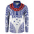 Personalised Toa Samoa Rugby Spirit Button Sweatshirt White Samoan Tribal Pattern - Polynesian Pride