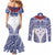 Personalised Toa Samoa Rugby Spirit Couples Matching Mermaid Dress and Long Sleeve Button Shirt White Samoan Tribal Pattern - Polynesian Pride
