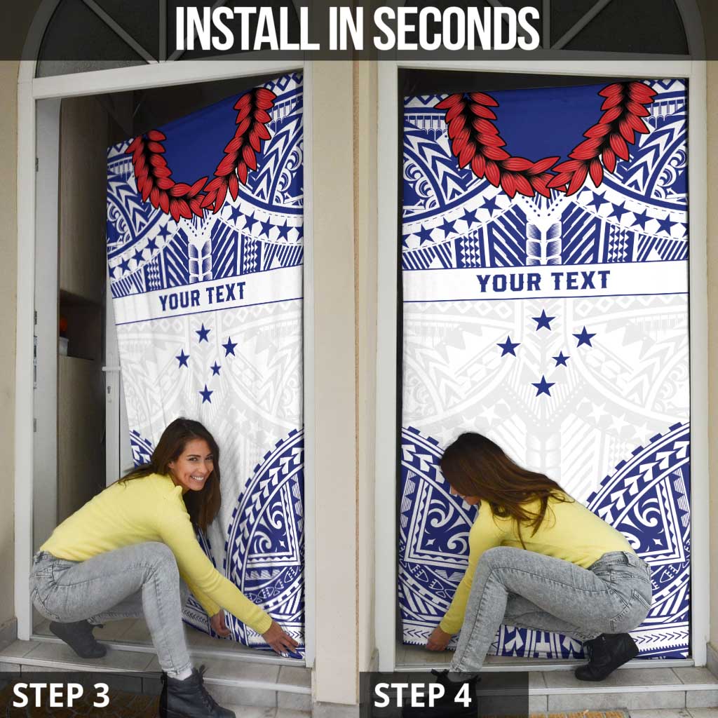 Personalised Toa Samoa Rugby Spirit Door Cover White Samoan Tribal Pattern - Polynesian Pride