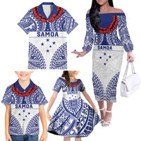 Personalised Toa Samoa Rugby Spirit Family Matching Off The Shoulder Long Sleeve Dress and Hawaiian Shirt White Samoan Tribal Pattern - Polynesian Pride