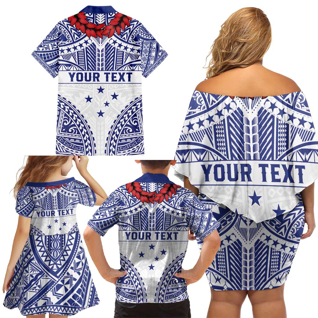 Personalised Toa Samoa Rugby Spirit Family Matching Off Shoulder Short Dress and Hawaiian Shirt White Samoan Tribal Pattern - Polynesian Pride