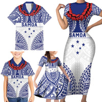 Personalised Toa Samoa Rugby Spirit Family Matching Short Sleeve Bodycon Dress and Hawaiian Shirt White Samoan Tribal Pattern - Polynesian Pride