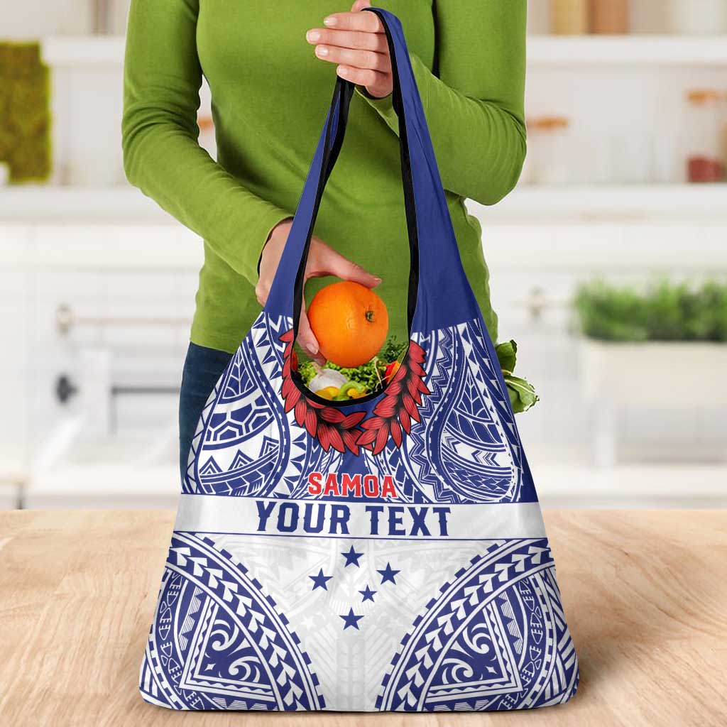 Personalised Toa Samoa Rugby Spirit Grocery Bag White Samoan Tribal Pattern - Polynesian Pride