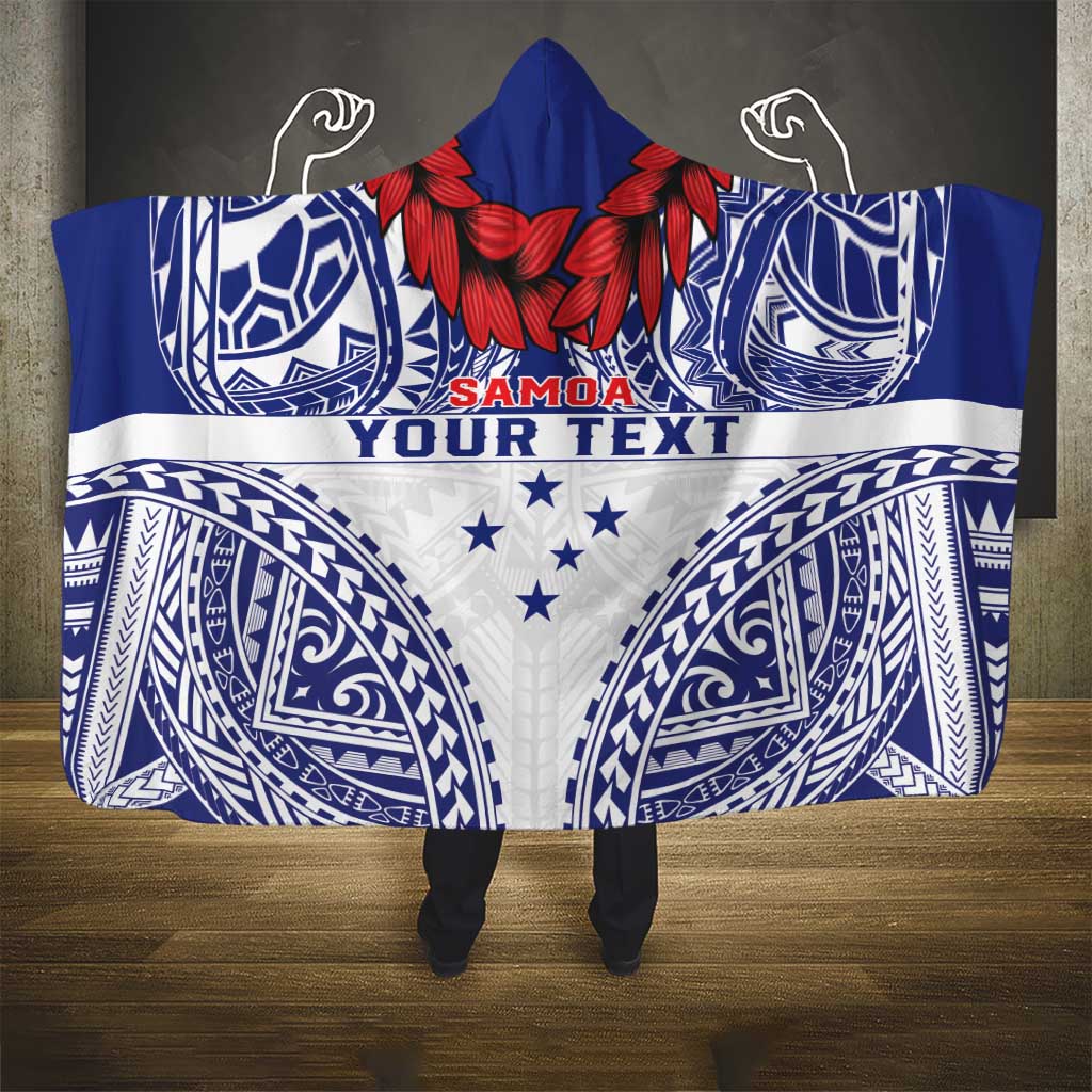 Personalised Toa Samoa Rugby Spirit Hooded Blanket White Samoan Tribal Pattern - Polynesian Pride