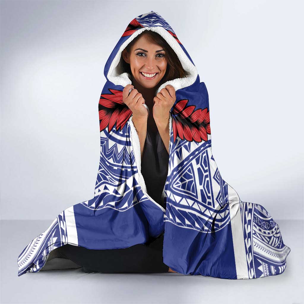 Personalised Toa Samoa Rugby Spirit Hooded Blanket White Samoan Tribal Pattern - Polynesian Pride