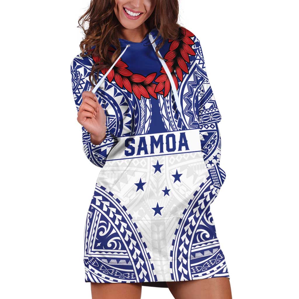 Personalised Toa Samoa Rugby Spirit Hoodie Dress White Samoan Tribal Pattern - Polynesian Pride