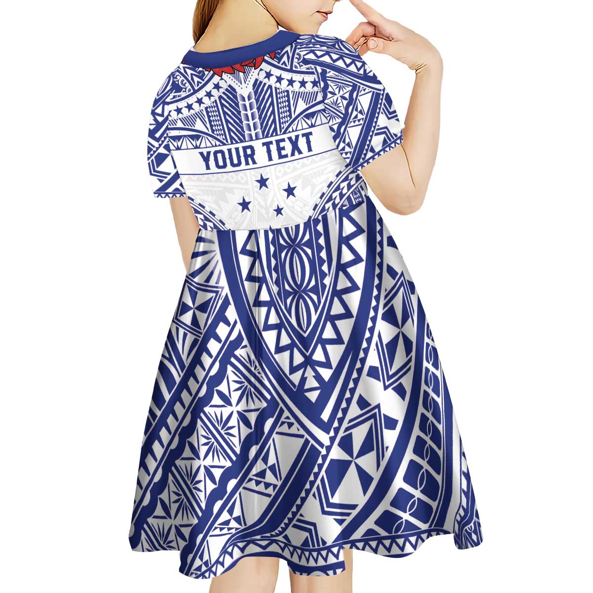 Personalised Toa Samoa Rugby Spirit Kid Short Sleeve Dress White Samoan Tribal Pattern - Polynesian Pride