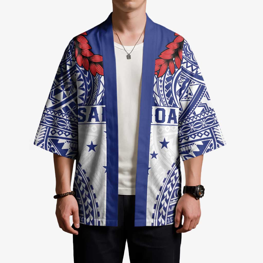 Personalised Toa Samoa Rugby Spirit Kimono White Samoan Tribal Pattern - Polynesian Pride