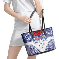 Personalised Toa Samoa Rugby Spirit Leather Tote Bag White Samoan Tribal Pattern - Polynesian Pride