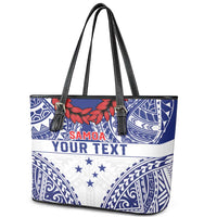 Personalised Toa Samoa Rugby Spirit Leather Tote Bag White Samoan Tribal Pattern - Polynesian Pride