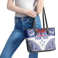 Personalised Toa Samoa Rugby Spirit Leather Tote Bag White Samoan Tribal Pattern - Polynesian Pride