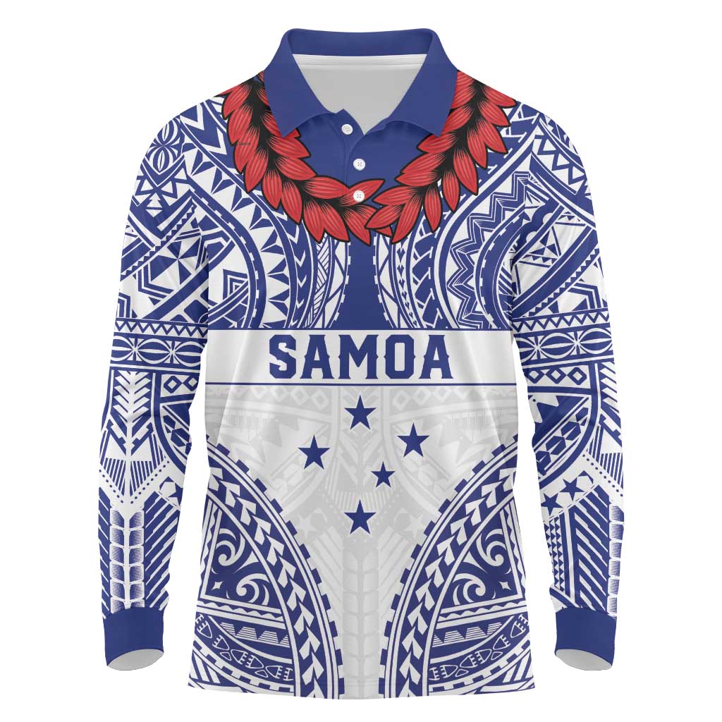 Personalised Toa Samoa Rugby Spirit Long Sleeve Polo Shirt White Samoan Tribal Pattern LT9 White - Polynesian Pride